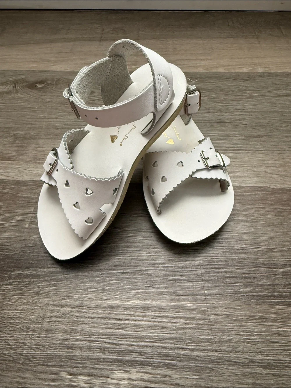 Sun-Sans Sweetheart Sal Water  Girls White Heart Cutout Ankle-Strap Sandals